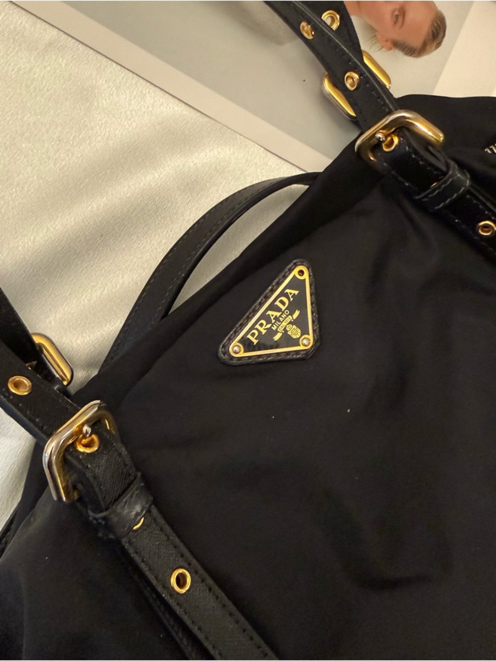 Prada Classic Large Nylon Tote - Black - Fits Laptop - 2-Way Crossbody - Picture 4 of 14